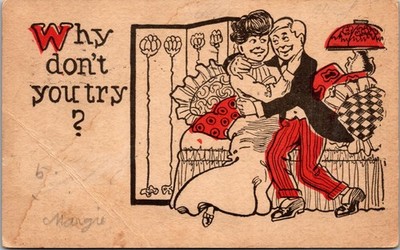 1907 Comic Postcard Dont You Try Couple Cartoon Tan Red Black Postmarked WV