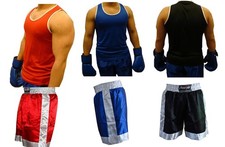 Prostyle Boxing Shorts & Vest Trunks Kick Boxing MMA Training Men Red Blue Black