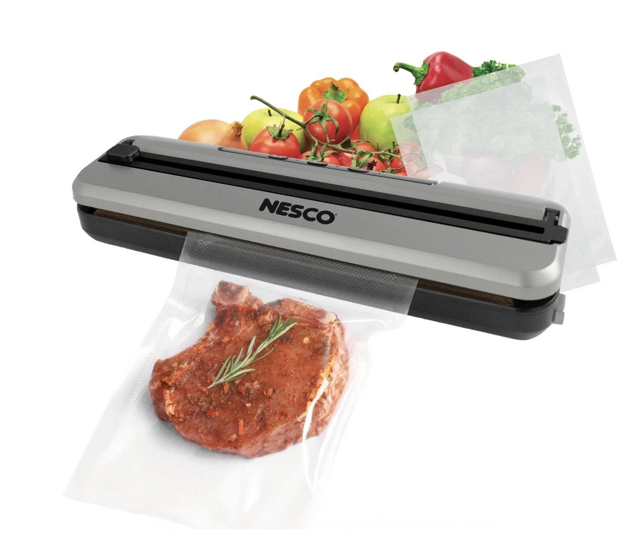 Nesco Space-Saving Vacuum Sealer, One-Touch Food Sealer w/ Built-In Bag Cutter