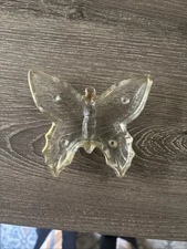 VINTAGE JEANETTE GLASS Co.  CLEAR GLASS BUTTERFLY SMALL TRINKET DISH Gold Trim