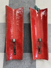 Applique da parete in argilla portoghese portacandele tegola tetto alto pesante rosso, set di 2