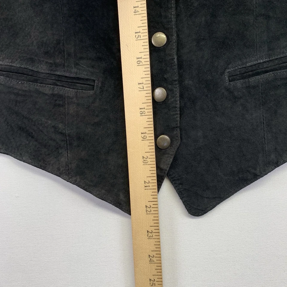 Chaleco de cuero gamuza con botones Gitano vintage bolsillos negro talla mediana  Foto 4 de 4