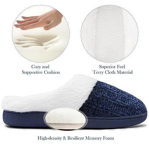Slippers for Women Memory Foam Fuzzy House Slippers Bedroom Non 10 Dark Blue - Picture 6 of 6