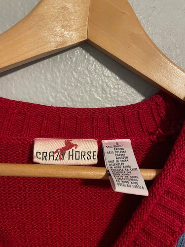 Vintage Crazy Horse Womens Cardigan Small Mixed Media Chunky Knit Grannycore 90s - Picture 2 of 7