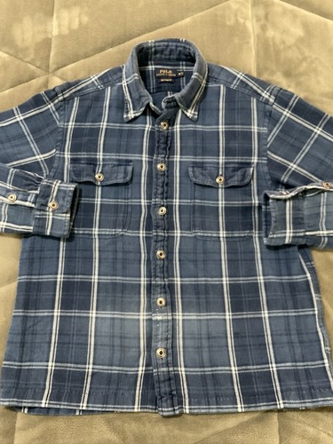 Polo Ralph Lauren Flannel Shirt Boys Medium Blue Plaid Long Sleeve - Picture 11 of 12