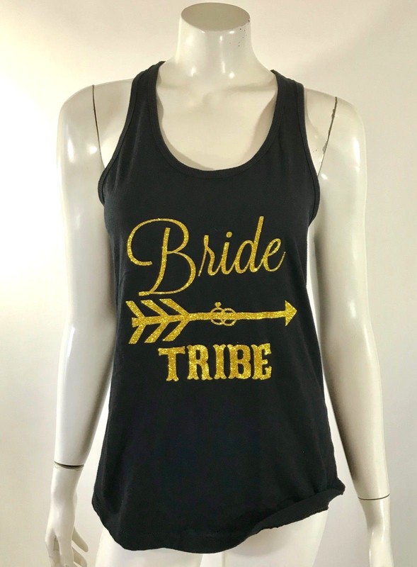 Next Level Womens Tank Top Size Large Black Gold Bride Tribe Graphic Sleeveless
