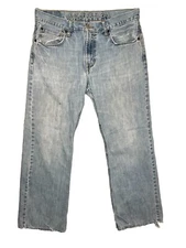 American Eagle Men’s Sz 34 Bootcut Blue Denim Light Wash Distressed Jeans *