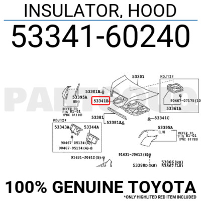 5334160240 Genuine Toyota INSULATOR, HOOD 53341-60240 | eBay