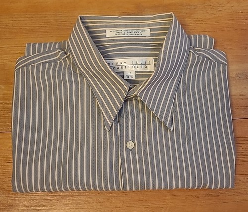 Perry Ellis Portfolio Men’s Dress Shirt 17 - 34/35 Gray with cream stripes - Picture 7 of 7