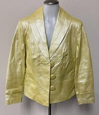 Jerry Lewis Gold 3 Button Cropped Leather Blazer Jacket Small