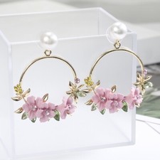 Crystal Flower Dangle Drop Earrings,Flower Earrings,Hoop Earrings,Pearl Earrings
