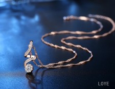 Rose Gold Plated Cubic Zirconia Heart Pendant Necklace w 18" Chain PE42