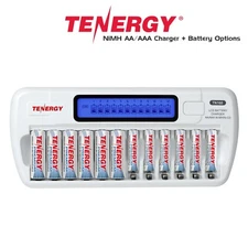 Tenergy TN160 AA AAA 12 Bay NiMH Battery Charger with Battery Options LOT