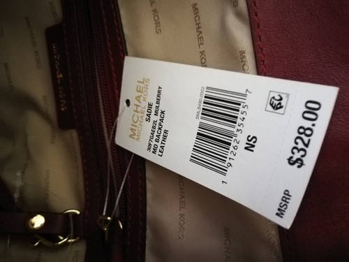 MICHAEL KORS LEATHER BACKPACK PURSE  RED /BURGUNDY Gold Accent Bucket String - Picture 5 of 11