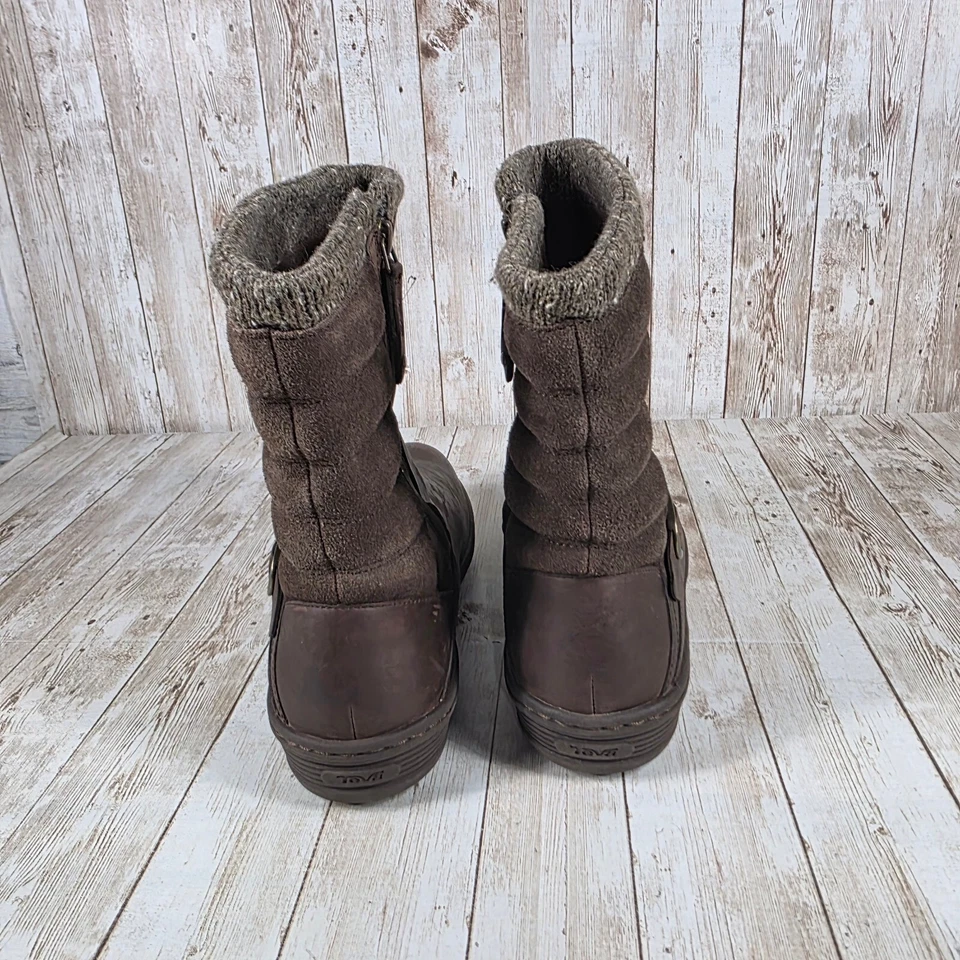 Teva Leather Ankle Boots Knit Cuff Buckle Accent Brown Boots Women's 8.5 - Image 3 of 4