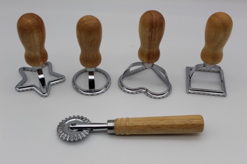 5 PCS Ravioli Stamp Maker Cutter with Roller Wheel Set, Mold with Wooden Handle - Picture 2 of 2