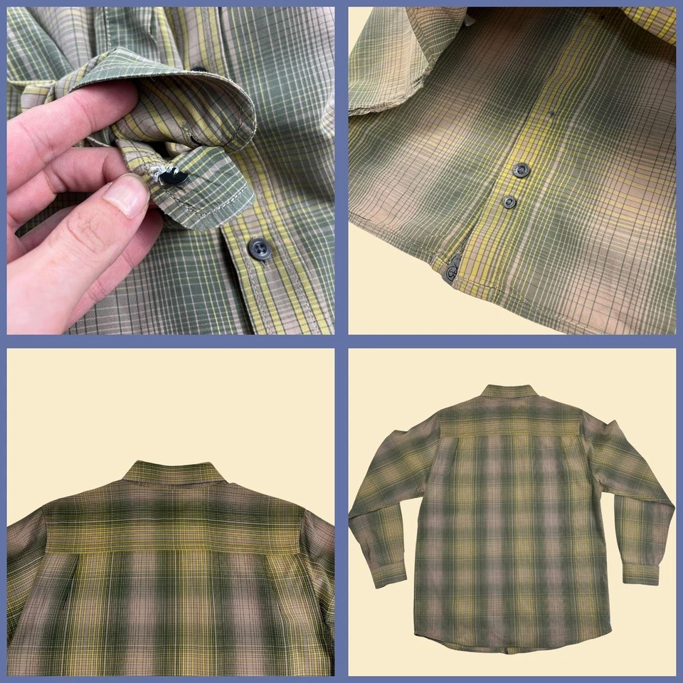 Y2K The North Face L shirt, vintage mens green & beige long sleeve button down - Image 2 of 4
