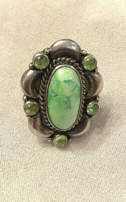Natural Royston Turquoise & Sterling Silver Ring Navajo signed MVR $836 retail