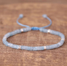 Aquamarine Tiny Beads Healing Balance Dainty Minimalist Women Stackable Bracelet