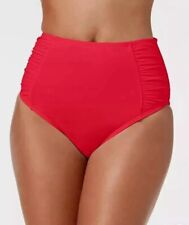 Bar III PARADISE Pink looks Red Shirred High-Rise Bikini Swim Bottom, Small