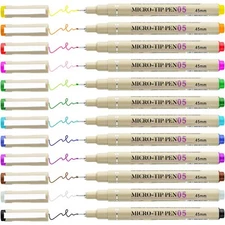 [12 Colors] 0.5 mm Micro-Pen Fineliner Pen Set Ink Pens, Fine Point Liner Pen