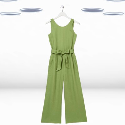 Ex Fat Face Damen Jumpsuit ärmellos Leinen mit Gürtel in grün