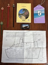 QUEEN ELIZABETH 2-Caribbean CRUISE GUIDE- Map,Luggage Tag,Matchbox & 4 Swizzlers
