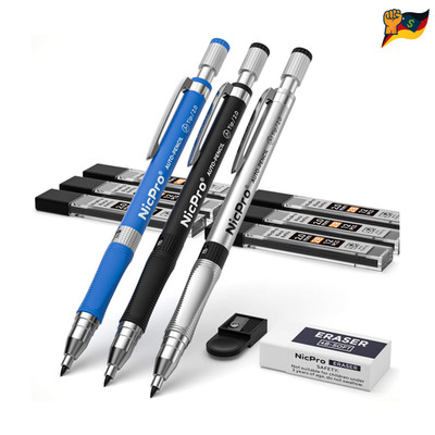 Nicpro Druckbleistift Set 3 Stück 2mm HB 2B Bleistiftmine 6