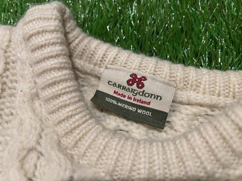 Carraig Donn Merino Wool Cream Sweater Cardigan Aran Cable Knit - Youth Size XL - Picture 4 of 6
