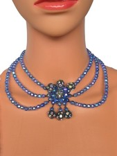 Vintage Blue Ab Glass Bead Festoon Necklace Dangle Drop Centerpiece Statement Vintage Blue Ab Glass Bead Festoon Necklace Dangle Drop Centerpiece Statement