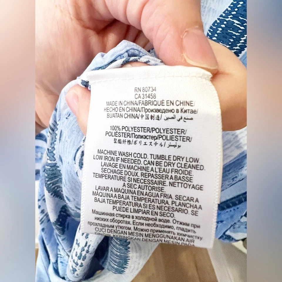 BCBGMaxAzria 蓝色条纹印花长袖 V 领连身裤 XS 码 — 第 4/4 张图片