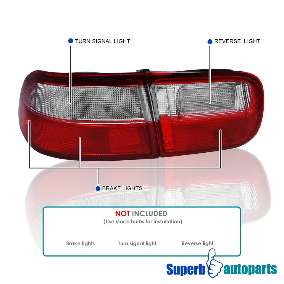 Fits 1992-1995 Honda Civic 2/4Dr Coupe Sedan Tail Lights Brake Lamps Red/Clear - Image 3 of 4