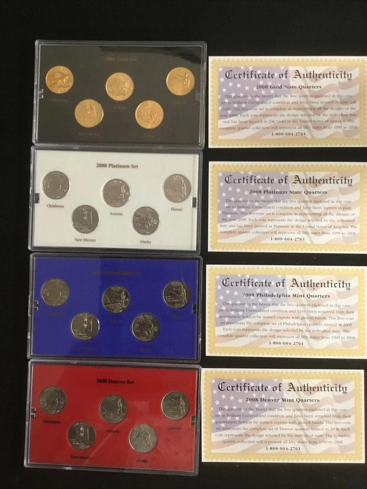 8 Sets Of State Quarters Mint Editions 2006 & 2008, P, D, Gold & Platinum - Image 3 of 4