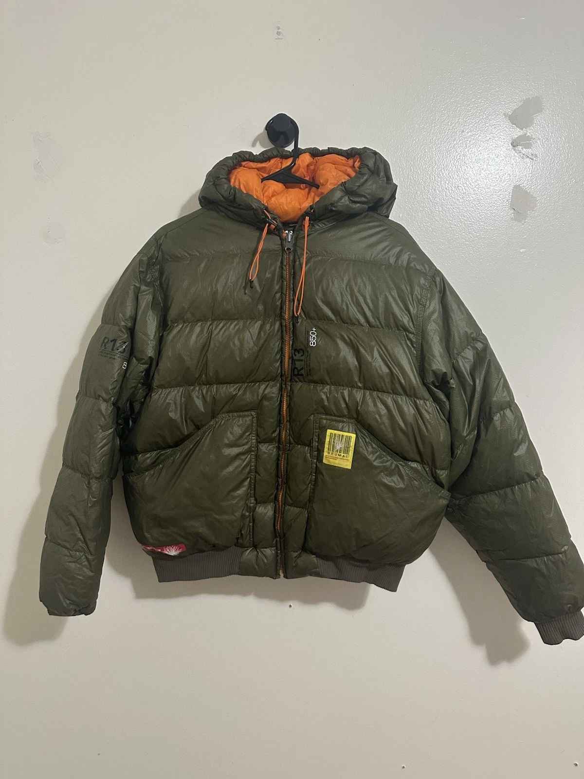R13 Reversible Hooded 850+ Down Puffer Jacket Green/Orange women’s L image 2