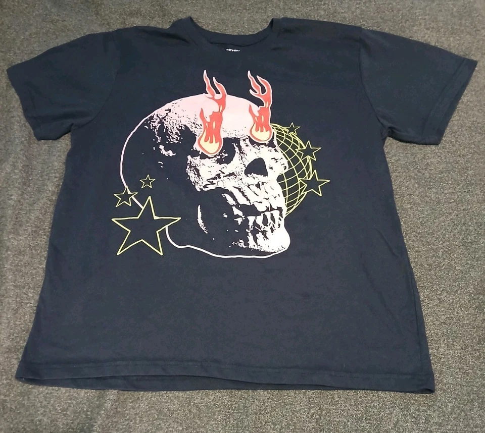 Череп с пламенем футболка большой хлопок и полиэстер материал темно-синий рубашка - Изображение 2 из 3