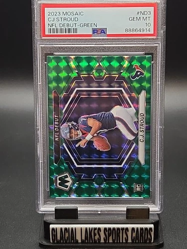 2023 Panini Mosaic CJ Stroud NFL Debut Green Prizm #ND-3 (RC) Texans PSA 10