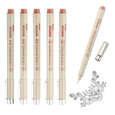 6Pcs 0.25/0.35/0.45/0.5/1.0/3.0mm Fineliner Ink Pens Brown 