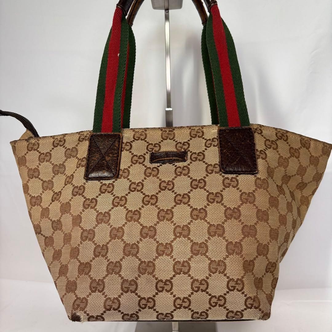 Gucci tote bag handbag GG pattern Sherry line brown canvas Leather