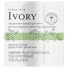 Ivory Bar Soap 99.44% Pure Clean & Simple Soft Smooth Skin Aloe Vera Scent 3ct