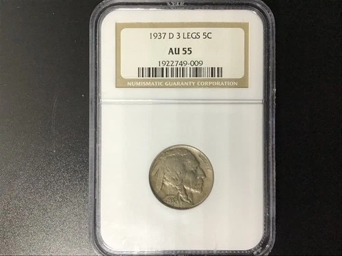 🔥 🔥1937‑D 3‑Leg Buffalo Nickel – NGC AU55 – Famous Key Variety – Awesome🔥🔥