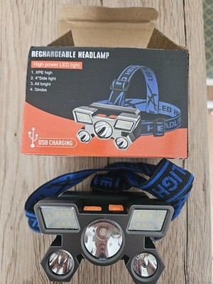 Rechargeable headlamp, High power LED lights, 4xside light, all bright, strobe,
