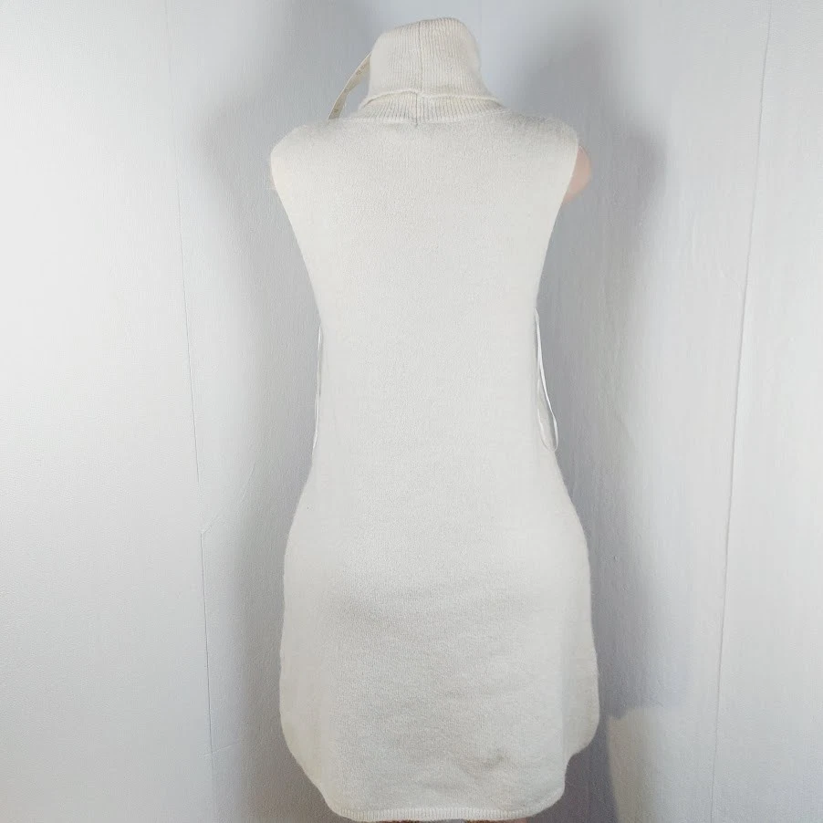 Mini vestido Zara feminino branco gola tartaruga sem mangas suéter tamanho grande - Imagem 3 de 4