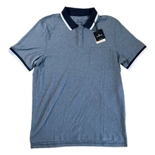 The Normal Brand M Medium Active Puremeso Tipped Polo Navy Lake Blue Mens