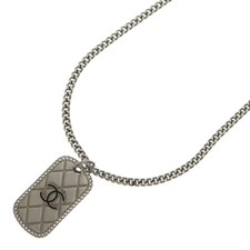 CHANEL Matelasse Plate Necklace Pendant Chain Coco Mark Silver Used 4fd7e012ee4f
