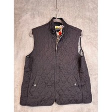 Lands End Quilted Vest Black Womens Size L 14-16 Full Zip Pockets Colorful Lined