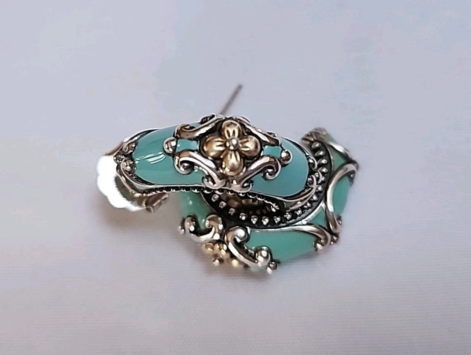 Barbara Bixby Floral Turquoise Enamel 18k 925 Hoop Earrings (20) - Image 4 of 4