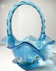 Fenton "Dancing Daisies Celeste Blue Stretch Basket Displayed Only - Signed