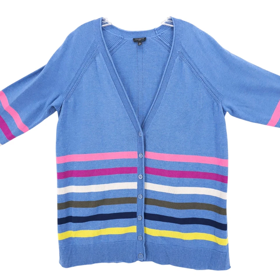 TALBOTS Blue Striped Cardigan Cotton Rayon Blend EUC Size 1X - Image 2 of 4
