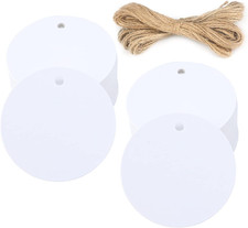 100PCS White Gift Tags with String  2.2'' round Paper Tag Blank Hang Tag
