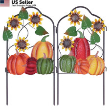 Fall Outdoor Garden Stakes Metal Pumpkin Sunflower Lawn Signs 2 Pcs USA